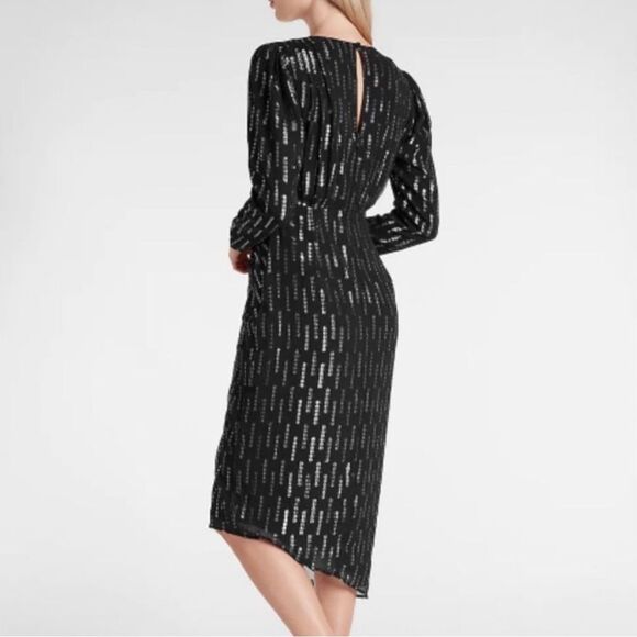 Express Metallic Faux Wrap Ruched Midi Dress XS - Picture 2 of 10